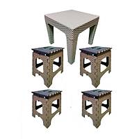 AskerVadisi Premium Mobilya Katlan�r ve Ta��nabilir Masa ve Tabure Piknik Tak�m� Kapu�ino Renk 4 Ki�ilik