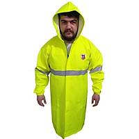 Sar� Renk Jandarma Yaz�l� ve Armal� Pard�s� Ya�murluk (Sar� PVC-PU Kuma�tan �retilmi� Ya�murluk)