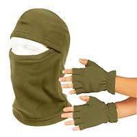 Kum Renk Polar Balaklava Kar Maskesi - Polar Kesik Eldiven 2'li Set