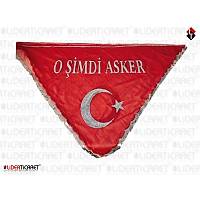 O Şimdi Asker Yazılı Kırmızı Ayyıldız Pullu  Şal & Kına Örtüsü