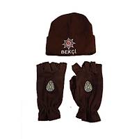 Kahverengi Bek�i Y�n Bere - Polar Kesik Eldiven �kili Set