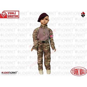 Asker ocuk Combat Komando Kyafeti Kamuflaj Nano Renk Bordo Bereli Takm