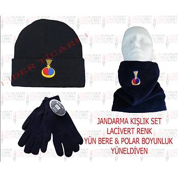 Jandarma Kışlık Set Lacivert Renk Bere & Boyunluk & Eldiven