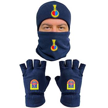 Jandarma K��l�k Set Lacivert Renk Y�n Bere & Polar Boyunluk & Polar Kesik Eldiven armal�