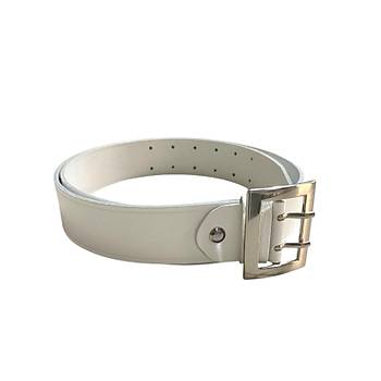 Beyaz Polis Kemeri Hakiki Deri �ift Dilli