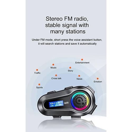 LCD Ekran Fm Radyolu Rgb Ledli Motosiklet Bluetooth Kask Kulaklk Intercom  Su Geirmez Interko