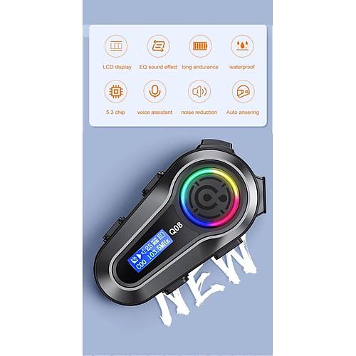 LCD Ekran Fm Radyolu Rgb Ledli Motosiklet Bluetooth Kask Kulaklk Intercom  Su Geirmez Interko