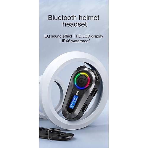 LCD Ekran Fm Radyolu Rgb Ledli Motosiklet Bluetooth Kask Kulaklk Intercom  Su Geirmez Interko