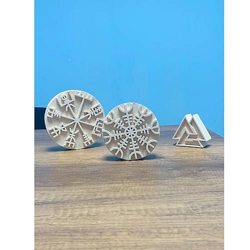 3'l� Viking Sembol Vegvisir  Ah�ap Bask� Kal�b�