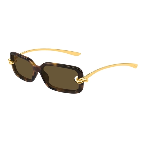 Bottega Veneta BV1439S 002 Havana Gold Knot Rectangle Gunes Gozlugu