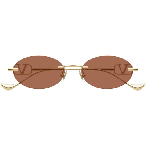 Valentino VG0032S 002 Gold Brown Rimless Oval VLogo Gunes Gozlugu