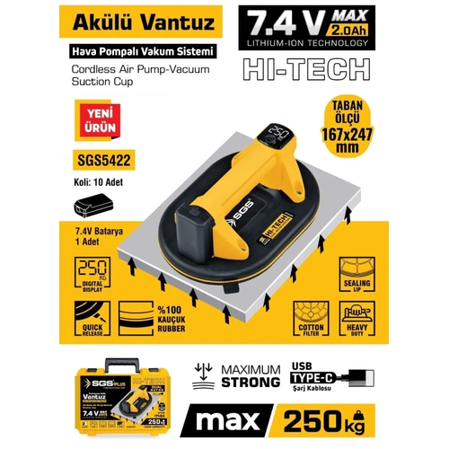 SGS5422 AKL VAKUMLU VANTUZ 7.4V 2.0Ah 250KG