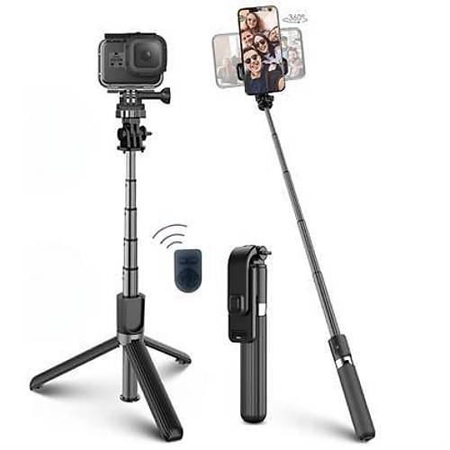 BUFFER Fotoraf Makinas ve Telefon Taklabilen 2si 1 Arada 2.2m Uzayan Selfie ubuu Kumandal Tripod