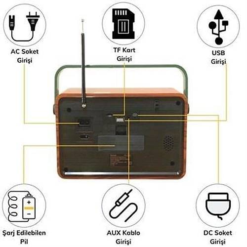 BUFFER 503B Dekoratif Eskitme Nostalji Uzaktan Kumandal Radyo Usb/Aux/Hafza Kart/Bluetooth/arjl