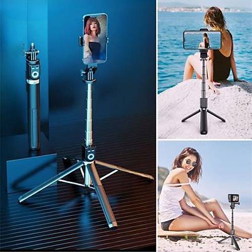 BUFFER Fotoraf Makinas ve Telefon Taklabilen 2si 1 Arada 2.2m Uzayan Selfie ubuu Kumandal Tripod