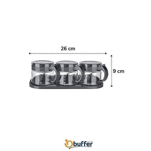 BUFFER Gri  3l Standl Kapakl Kakl Cam Hava Szdrmaz Baharatlk Takm KC-386