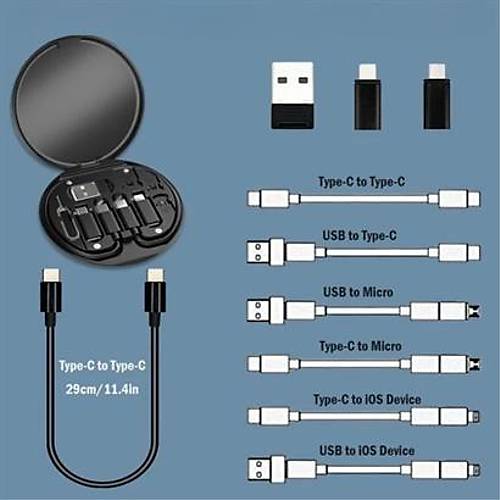 BUFFER 60w Destekli Kablo Kutusu Seyahat Kablo Seti 5'i 1 arada USB Type-C arj Kablosu Seti