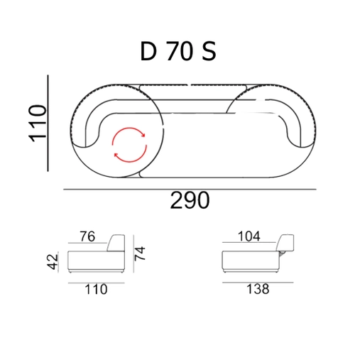 Statue 290 cm Modulares Sofa D70S
