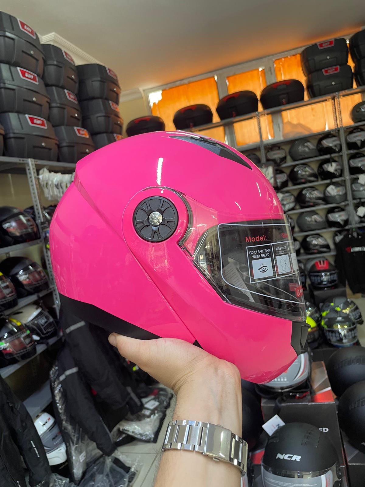 JK 115 Çene Açılır Kask Pembe Renk S Beden
