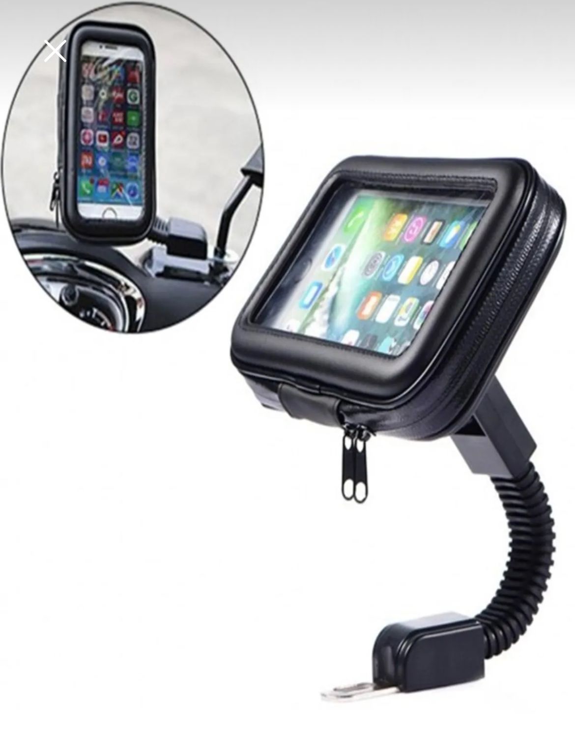 FERMUARLI MOTOSİKLET TELEFON TUTUCU ayna bağlantılı