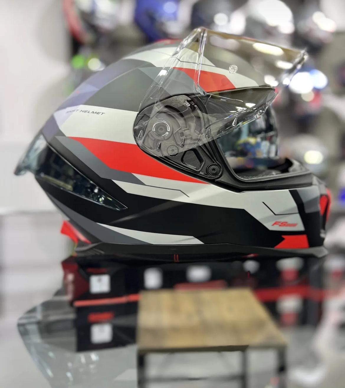 Sway 865 Titan Vizörlü Siyah Beyaz Kırmızı Tam Kapalı Güneş Gözlüklü Kask