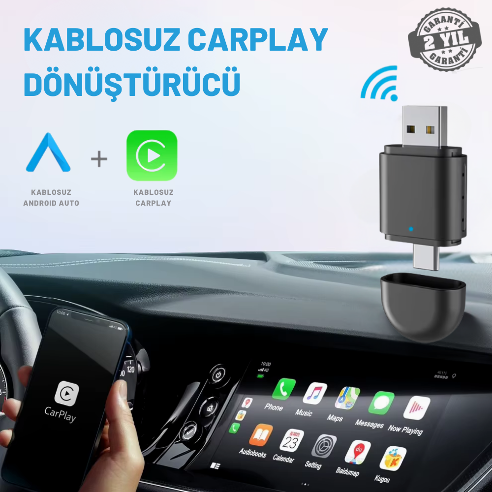 Embatech Araç Içi 2in1 Android ve Apple Cihazlar Için Kablosuz Android Auto ve Carplay Adaptörü (OUTLET)