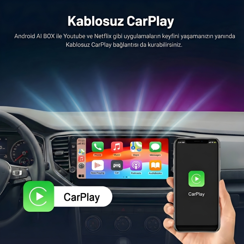 Embatech CarPlay Ai Box 4GB+32GB Youtube,Netflix,Google Play