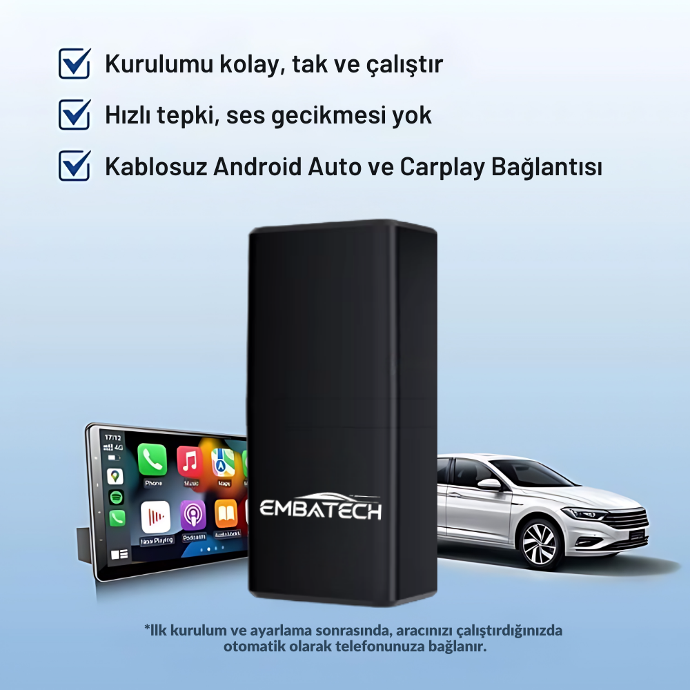 Embatech Araç Içi 2in1 Android ve Apple Cihazlar Için Kablosuz
