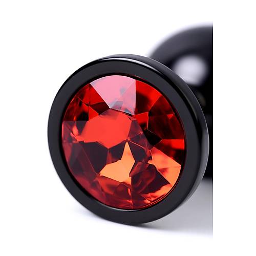 Erotist Siyah Renkli Parlak Anal Plug - Kırmızı Kristalli, Orta Boy, 8 cm
