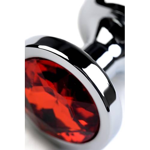 Erotist Gümüş Renkli ve Boğumlu Anal Plug - Kırmızı Kristalli 8 cm