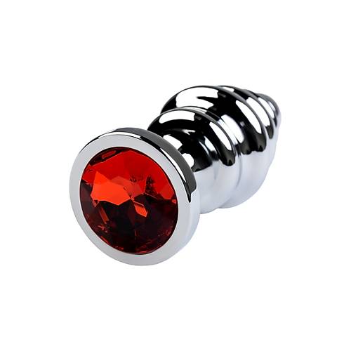 Erotist Gümüş Renkli ve Boğumlu Anal Plug - Kırmızı Kristalli 8 cm