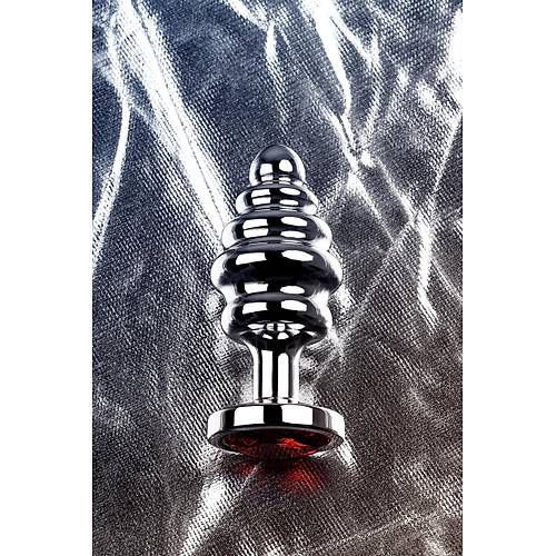 Erotist Gümüş Renkli ve Boğumlu Anal Plug - Kırmızı Kristalli 8 cm