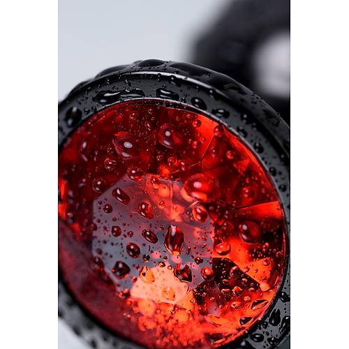 Erotist Siyah Renkli Parlak Anal Plug - Kırmızı Kristalli, Orta Boy, 8 cm