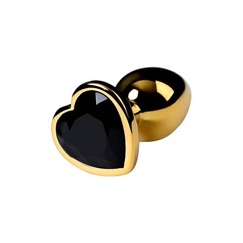Erotist Altn Sar Renkli Kalp Detayl Anal Plug - Siyah Kristalli 8 cm