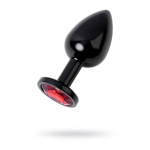 Erotist Siyah Renkli Parlak Anal Plug - Krmz Kristalli, Orta Boy, 8 cm