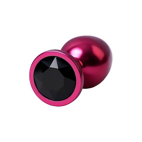 Erotist Krmz Renkli Orta Boy Anal Plug - Siyah Kristalli, 85 Gram