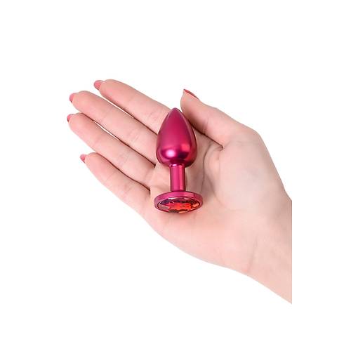 Erotist Krmz Renkli Parlak Anal Plug - Krmz Kristalli, Orta Boy, 7 cm
