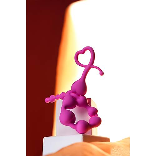 Erotist Kalp Detayl Boumlara Sahip Ekstra Uyarml Pembe Silikon 34 cm Anal Plug ve Zincir