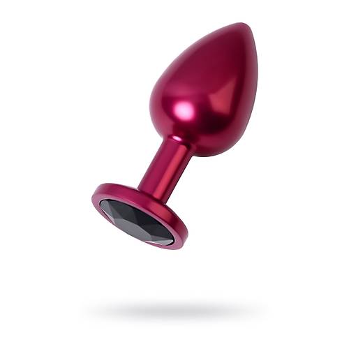 Erotist Krmz Renkli Orta Boy Anal Plug - Siyah Kristalli, 85 Gram