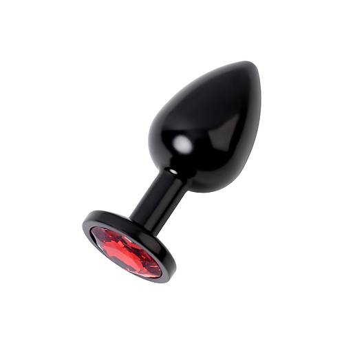 Erotist Siyah Renkli Parlak Anal Plug - Krmz Kristalli, Orta Boy, 8 cm
