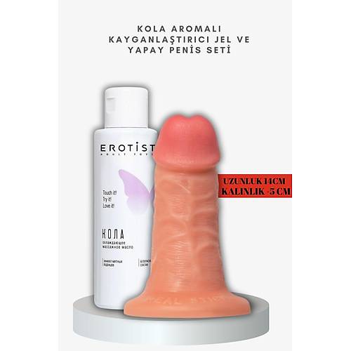 Kola Aromal Kayganlatrc Jel ve Caliber 14 cm Yapay Penis Seti - 5 cm Kalnlkta, Gereki His