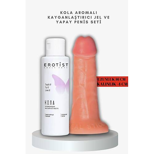 Kola Aromal Kayganlatrc Jel ve Caliber 16 cm Yapay Penis Seti - Strapon Uyumlu, 4 cm ap