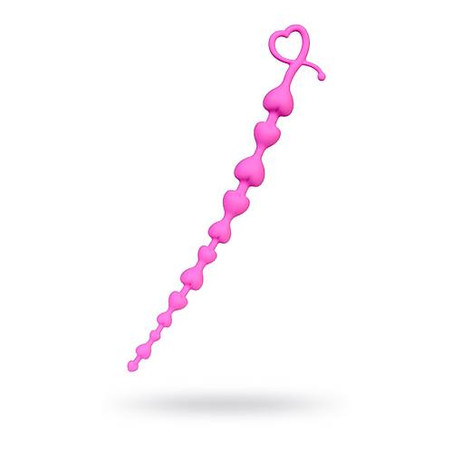 Erotist Kalp Detayl Boumlara Sahip Ekstra Uyarml Pembe Silikon 34 cm Anal Plug ve Zincir