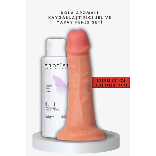 Kola Aromal Kayganlatrc Jel ve Caliber 18 cm Yapay Penis Seti - Strapon Uyumlu, 4 cm ap