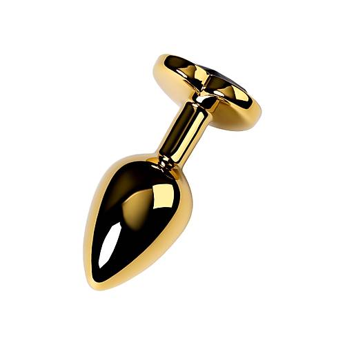 Erotist Altn Sar Renkli Kalp Detayl Anal Plug - Siyah Kristalli 8 cm