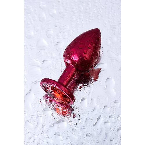 Erotist Krmz Renkli Parlak Anal Plug - Krmz Kristalli, Orta Boy, 7 cm