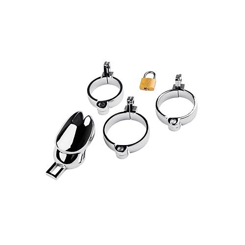 Erotist Metal Erkek 3 Halkal ve Metal Kilitli Penis Kafesi - Hard BDSM Erkek Penis Kilidi