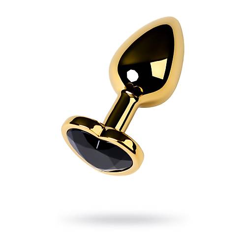 Erotist Altn Sar Renkli Kalp Detayl Anal Plug - Siyah Kristalli 7 cm