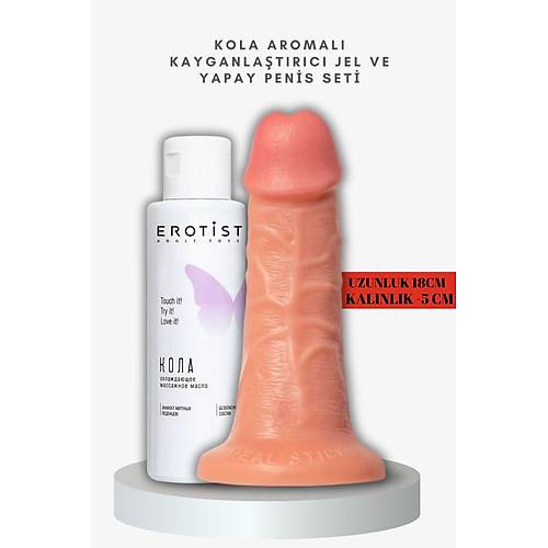 Kola Aromal Kayganlatrc Jel ve Caliber 18 cm Yapay Penis Seti - 5 cm Kalnlkta, Gereki His