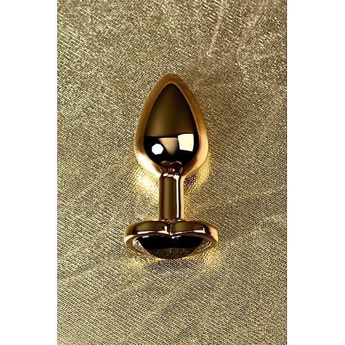 Erotist Altn Sar Renkli Kalp Detayl Anal Plug - Siyah Kristalli 8 cm